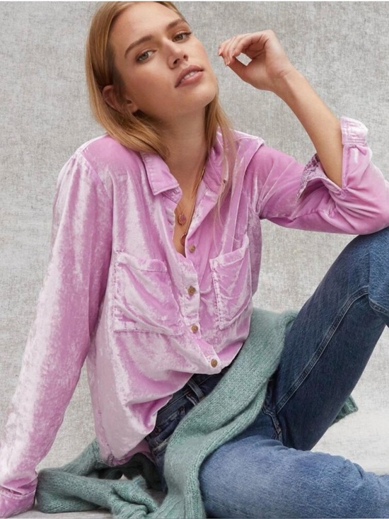 Pilcro Tops - Pilcro Anthropologie Crushed Velvet Button Up Blouse Lilac Dreamy Fairycore Sz10
